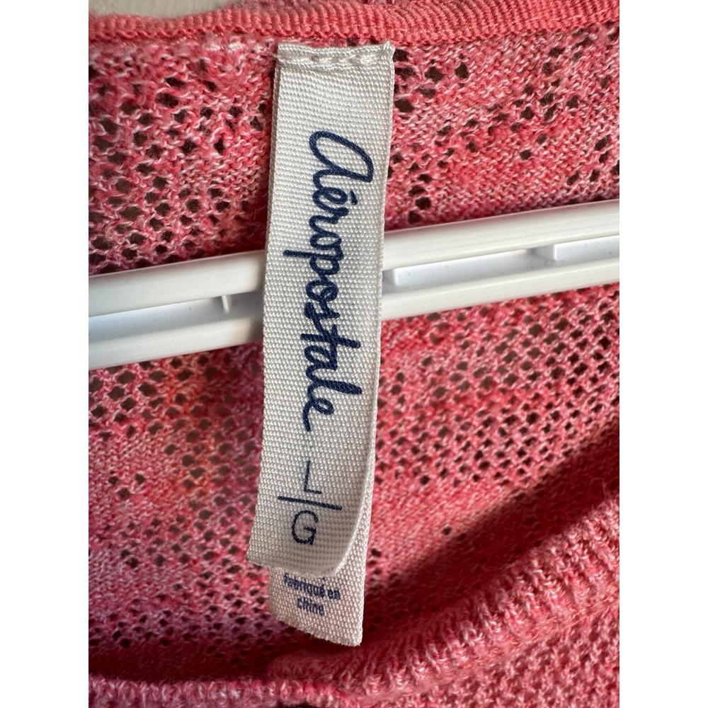 Aeropostale Crochet Henley Top L Sheer Pink Floral Knit Boho Cottagecore Y2K Vtg - Picture 2 of 12